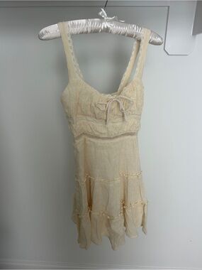 All in Favor Cream Tiered Sundress with Lace Trim